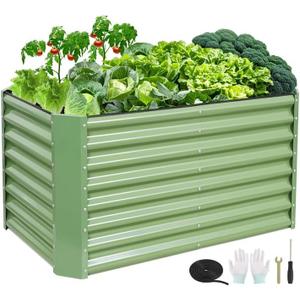 4x2x2ft Raised Garden Bed - Galvanized Deep Root Planter Boxes Outdoor with Wing Nuts and Safety Edges for Gardening Vegetables, Flowers, Herbs, Succulents - Olive Green (422FT(1pcs))