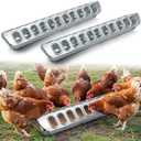 Potchen 2 Pcs Slide-top Poultry Feeder Durable Galvanized Metal Chicken Feeder Trough with Removable Top Trough Multi-Hole Tray for Pigeon Quails Duckling Birds Duck Chicken(20 Inch)