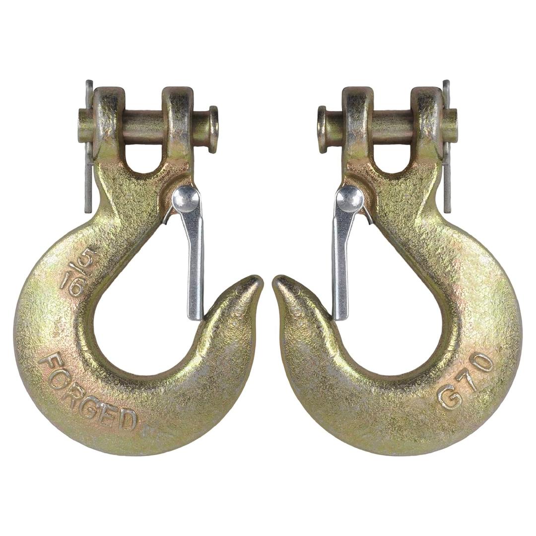 5/16" Clevis Slip Hook with Safety Latch, Forged G70 14,000 Lb Capacity, Safety Chain Hooks for Trailer, Truck Transport, Tow Winch (2 Pack) 5/16" Clevis Slip Hook with Safety Latch, Forged G70 14,000 Lb Capacity, Safety Chain Hooks for Trailer, Truck Transport, Tow Winch (2 Pack)