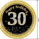 Happy 30th Birthday Plates and Napkins Party Supplies, 16pcs Plates and 20pcs Napkins 30th Birthday Party Tableware Decorations for Women Black and Gold