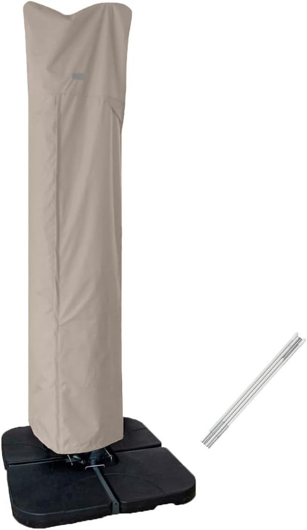 Patio Umbrella Cover for 12ft to 13ft Offset Umbrella, Water Resistant, Curved Cantilever and Straight Pole Parasol Outdoor Umbrellas Cover with Zipper and Rod Beige