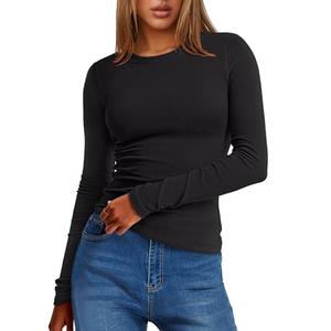 Womens Long Sleeve Thermal Shirts Slim Fit Basic Tee Tops Warm Fleece Undershirts 2025 Fall Winter Layer Outfits Black With Built In Bra M