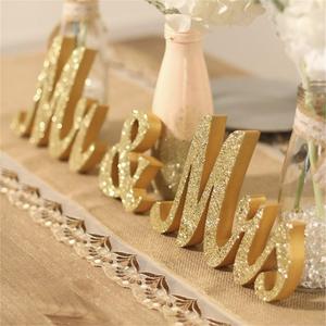 Mr and Mrs Signs Wedding Table Decorations, Wooden Freestanding Letters for Photo Props, Rustic Decoration, Anniversary Shower Gift (Golden)