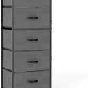 Sweetcrispy 5 Drawer Dresser with Fabric Bins Steel Frame Wood top Storage Chest for Bedroom Closet Hallway Gray Compact Organizer Durable Home Storage Solution