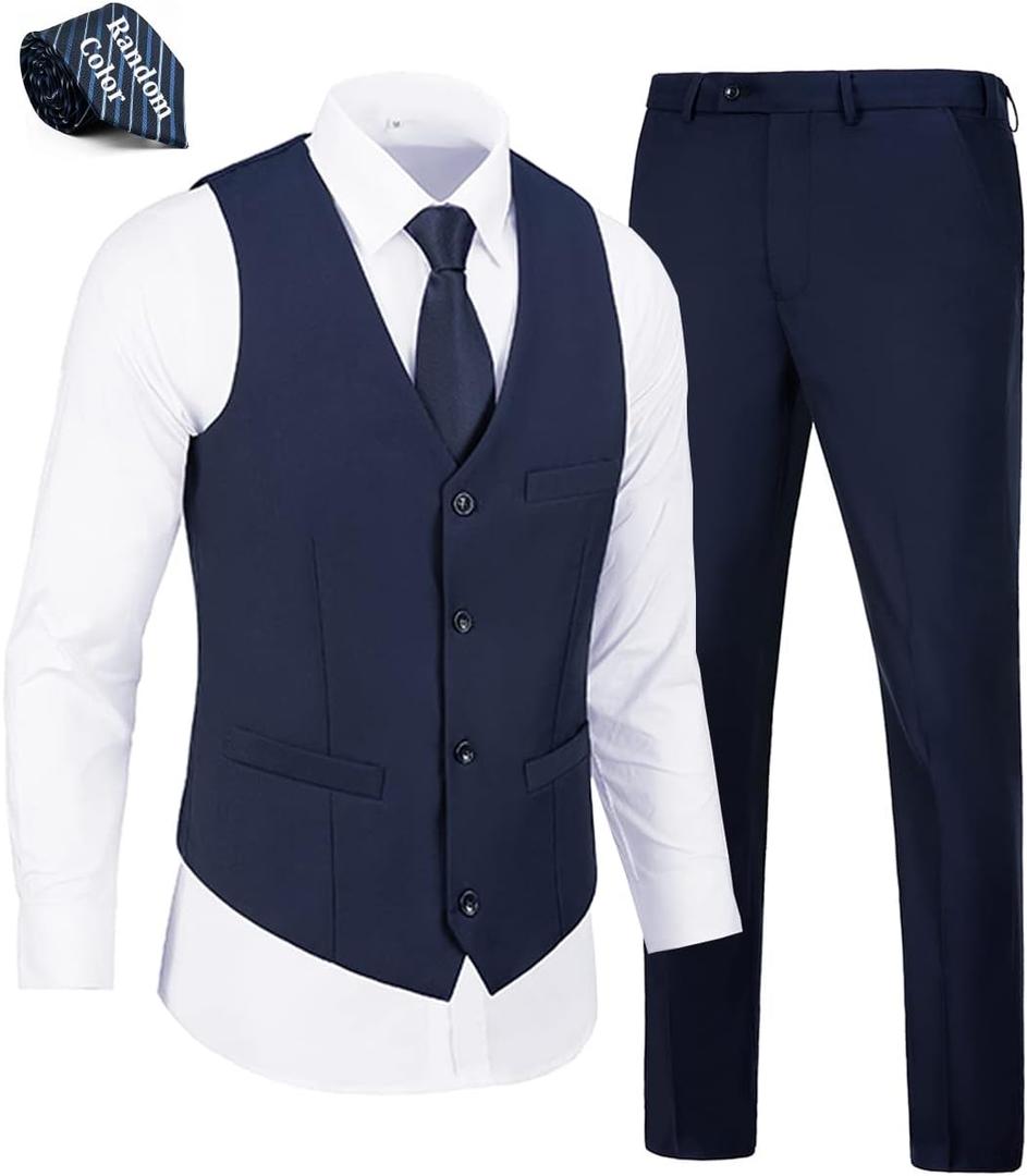 Mens Suits Vest Pants Set 2 Pieces Slim Fit Wedding Groomsmen Suit for Men Formal, Size L