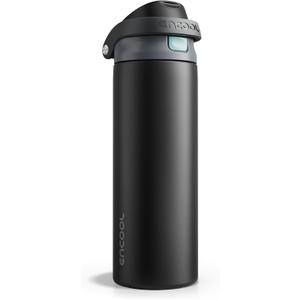 ENCOOL Leakproof Insulated Water Bottle with Straw Dual-Sip Water Bottle Bag-Safe Design for Work, Commute & Gym Keeps Drinks Cold All Day, 24 oz, Charcoal Gray