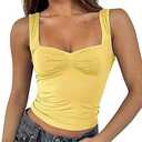 ForeFair Women Sleeveless Sexy Backless Going Out Crop Top Y2K Strappy Ruched Tank Top Summer Tight Slim Fit Cute Tops (Small, Light Yellow)