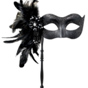 2025 New Masquerade Mask for Women with Stick - Shiny Women's Feather Mardi Gras Venetian Mask for Costume Accessory