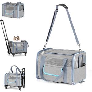Pet Carrier for Small Pet, Cat Dog Carrier for Car Soft Sided Dog Rolling Crate Cat Travel Bag up to 20 Lbs (Blue-Grey)