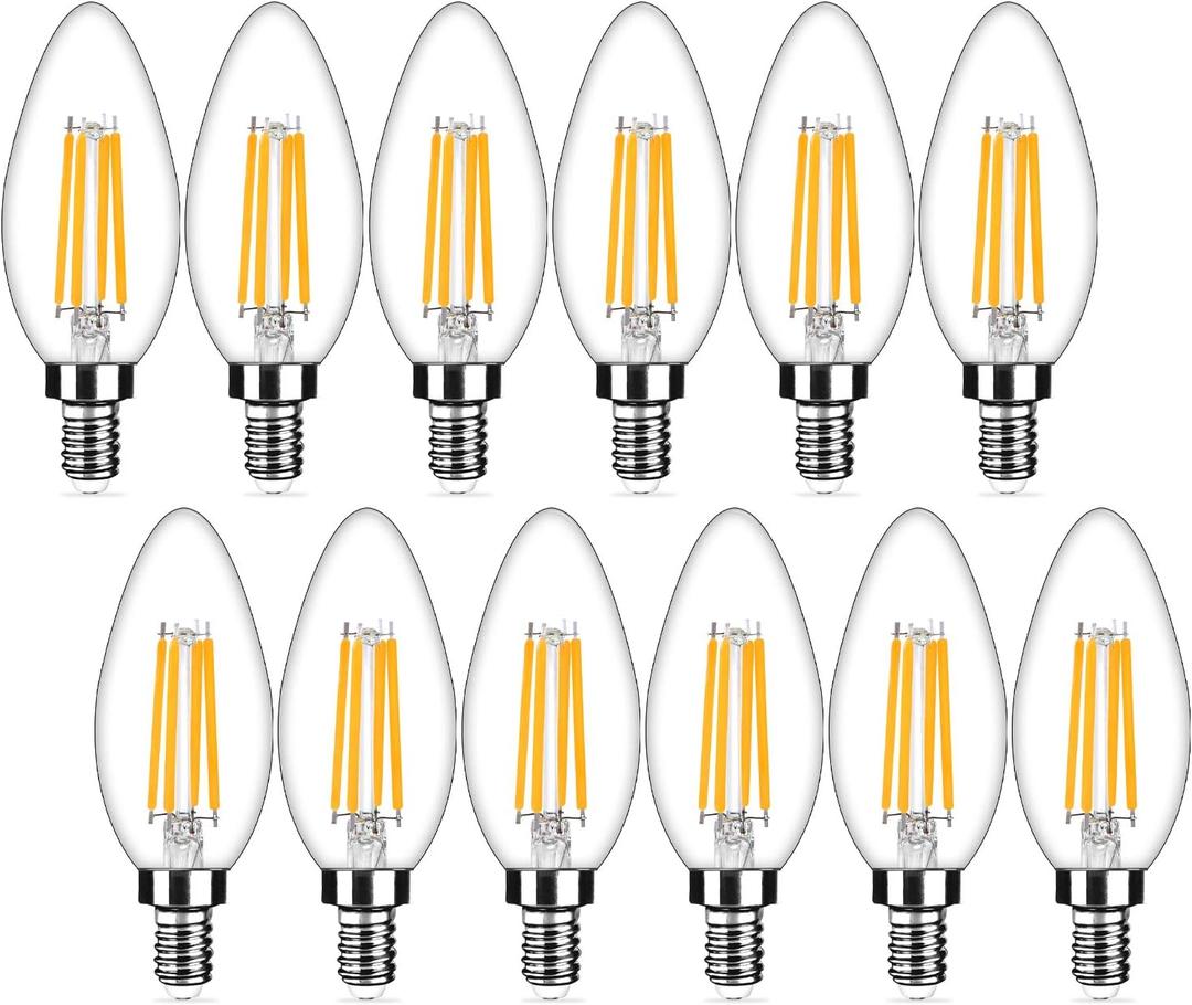 12-Pack Dimmable E12 LED Candelabra Bulbs 40Watt Equivalent, 2700K Warm White, 450Lumens, 4W B11 Vintage Chandelier Light Bulbs, LED Filament Clear Glass Candle Lamp for Ceiling Fan Home Decor1 (12 Count (Pack of 1))