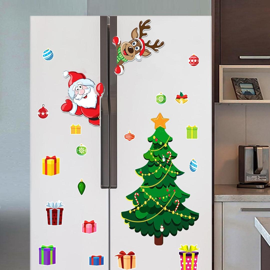 2 x Magnetic Christmas Tree for Refrigerator, Soft Magnetic Ornaments Set, Reusable Holiday Decor for Kids & Family, Lovely Xmas Decoration for Home, Kitchen, Office (Xmas Tree-A)
