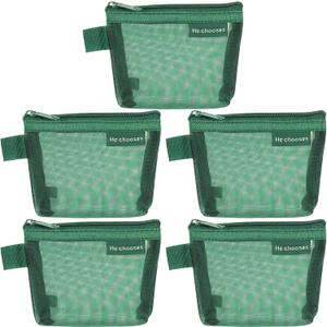 uxcell Mini Zipper Mesh Bag 3" x 5", 5 Pcs Nylon Small Makeup Zipper Mesh Pouch Cosmetic Case Mesh Storage Bags for Earphone, Credit Card, Dark Green