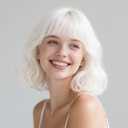 SUKRI White Bob Wig with Bangs Short Wavy White Wigs for Women Silver White Bob Hair Wig for Party Cosplay Daily Use RE9 Emily cosplay wig（12 Inch）