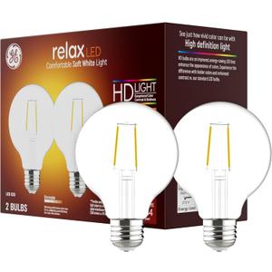 GE Relax LED Light Bulbs, 40 Watt, Soft White, G25 Globe Bulbs, Clear, Medium Base (2 Pack)