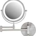 OVENTE Wall Mounted Lighted Makeup Mirror, 7" Double Sided 1X/7X Magnifying Vanity Mirror for Bathroom with LED Lights, Cordless, 360 Rotation and 13" Extendable Arm, Nickel Brushed MFW70BR1X7X