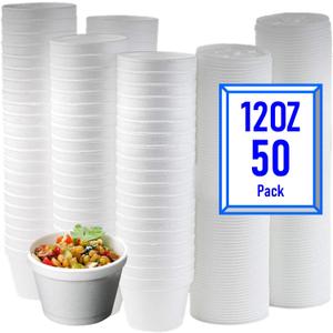 Mr Miracle Foam Bowl with Lid for Hot and Cold Foods  12 Ounce Disposable Soup Container with Vented Lid, Great for Ice Cream, Yogurt, Soup, Takeout [50 pack]