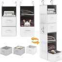 Twira 6Shelf Hanging Closet Organizer, 2 Separable 3Shelf Hanging Shelves, Hanging Storage with 3 Removanle Drawers 4 Side Pockets for Wardrobe, Nursery, Drom, Baby Clothes Organization White