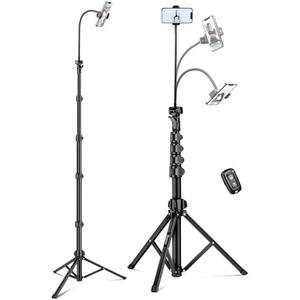Nineigh Phone Tripod, 85" Tripod for Cell Phone iPhone with Gooseneck, Aluminum Tripods Stand for Video Recording Photo Vlog, Travel Cellphone Tripod with Remote Compatible with iPhone Android