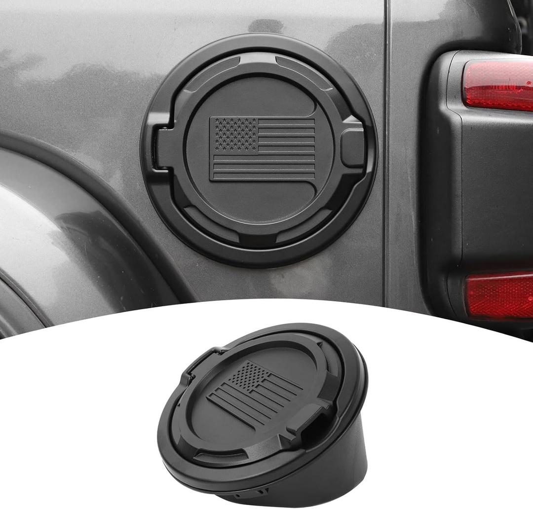 for Jeep JL Gas Cap Door Cover Aluminum Alloy for Jeep Wrangler JL JLU 2018-Present Black American Flag Design