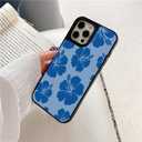 Flower Phone Case for iPhone 12/12 Pro - Slim Shockproof Hard Shell, 5ft Drop Protection, Cute Aesthetic Blue Hibiscus Pattern, Tough Protective Case for Women and Girl