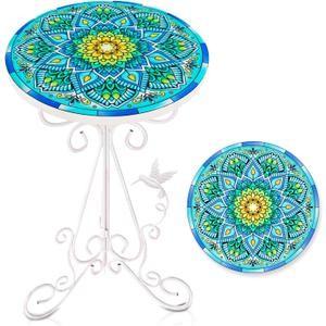 Outdoor Side Table, Small Metal Accent Table, Round End Table Indoor Patio Porch Decor Plant Table for Yard Garden Living Room Balcony Bedroom (Lotus Flower)