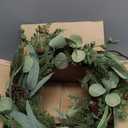 Pre Lit Christmas Wreath for Front Door Lighted Green Wreath Decorated with Pine Cones,Berry Clusters, Abundant Fit Branches 18 Christmas Wreaths for Windows Winter Wreath Hanging Wall Decor (18" Battery Powered #01)