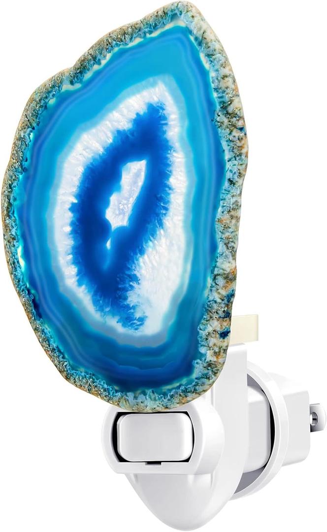 Agate Night Light Agate Slice Light Crystal Nightlight Plug into Wall with Switch Home Decor Hallway Lights, Nightlight for Toilet Kitchen Bedroom (Blue)