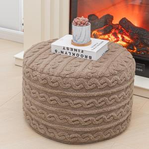 Asuprui Round Pouf Ottoman Stuffed Foot Stool Floor Pouf Chair for Living Room Bedroom Filled One Piece High Resiliency Foam Boho Poof Foot Rest for Couch 20 Diameter x 12 Height Coffee with Filler