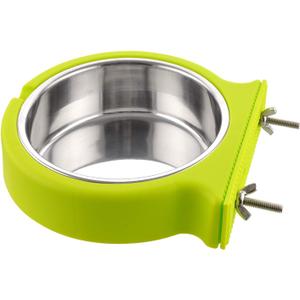 Crate Dog Bowl Removable Stainless Steel Water Food Feeder Bowls Cage Coop Cup for Cat Puppy Bird Pets (Small, Green with Corrugated Clip)