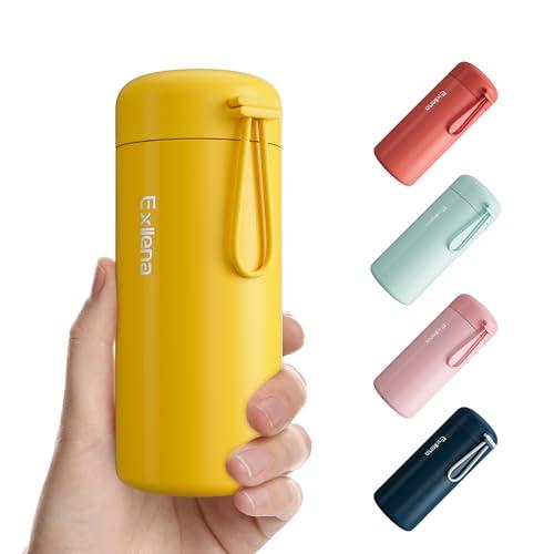 Exllena Small Water Bottle 10oz, Small Insulated Water Bottle for Hot&Cold Drinks, Water Bottle Purse with Carry Handle - 100% Leakproof Perfect for School, Travel (Yellow)