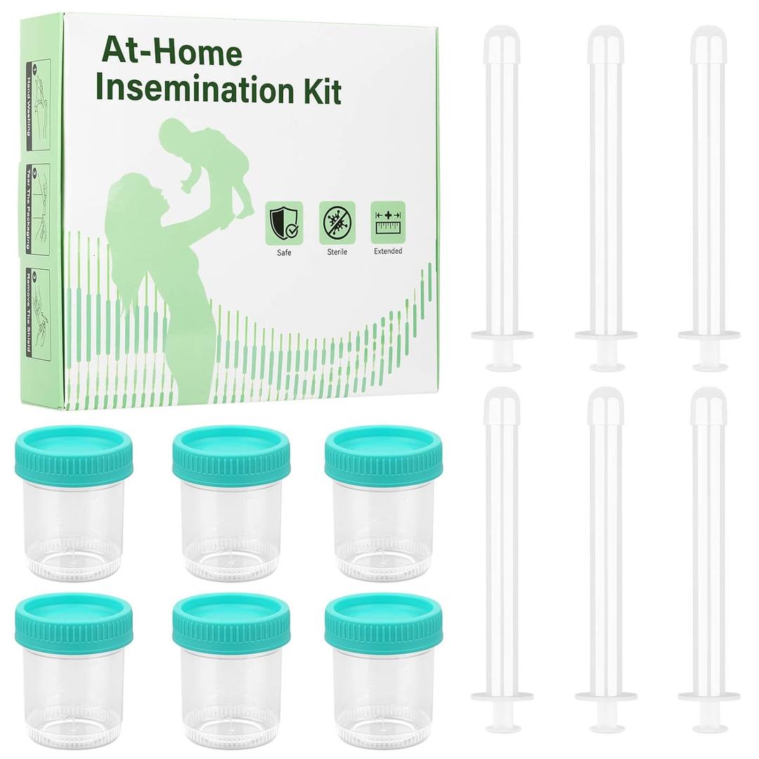 at Home Insemination Kit, Disposable Sterile, FDA Material Qualification, Extra-Length Design Artificial Insemination Set for Women, 6 Applicators + 6 Collection Cups. (green)
