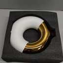 FJS Ceramic Donut Vase, 8" L x 8" H White and Gold Round Vase for Pampas Grass, Nordic Modern Vases for Decor, Ceramic Vase Centerpieces for Wedding, Bedroom, Living Room, Coffee Table, Office