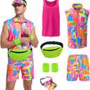 80s Men Workout Costume Halloween Cosplay Couples Outfits 80s 90s Workout Costume Outfit Set for Adult Men, (Large)