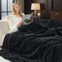 Cozy Bliss Deluxe Sheared Rabbit Faux Fur Throw Blanket, Soft Fuzzy High-Low Sculpted Plush Blanket for Couch, Cozy Home Accent, All Season Use, Black 60"x80"