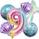 Mermaid Birthday Decoration: Sea Balloons Kit with Foil & Tail Balloons for Girls (Number 9)