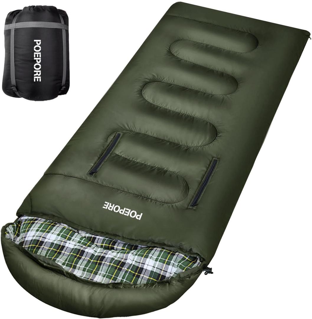 Flannel Sleeping Bag Cotton 0 Degree Cold Weather for Adults XXL Wearable Sleeping Bag 4 Seasons Waterproof with Compression Sack (86.61*31.49)