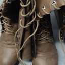 BEAUPAS Women's Knee High Combat Boots Lace Up Low Heel Military Tall Boots, 8, Grey