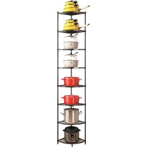 8-Tier Kitchen Pot Rack, Cookware Stand Storage Organizer Multi-Layer Corner Shelf Stand Metal Shelves for Kitchen