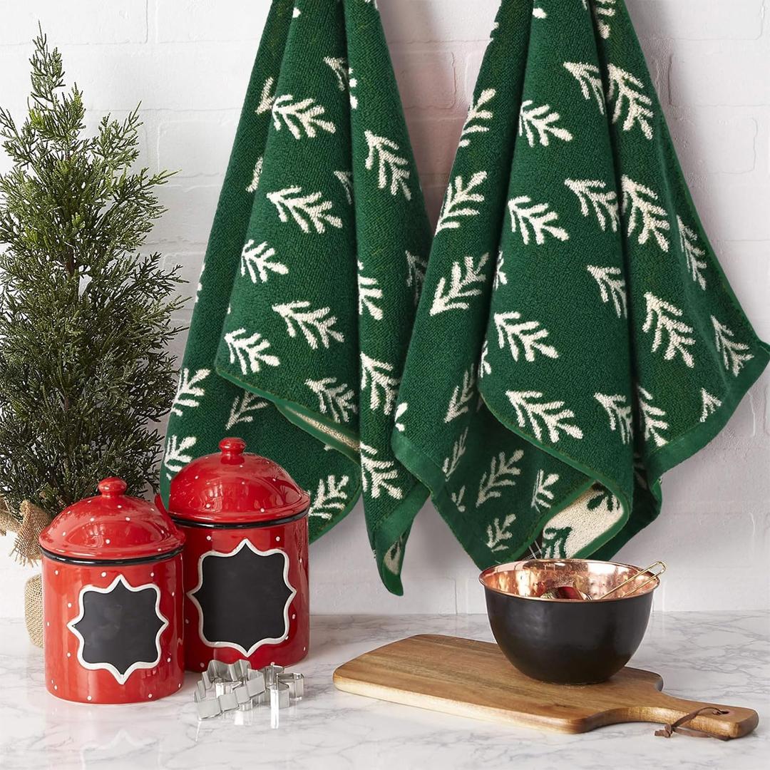 Jacquotha Green Cotton Hand Towels for Kitchen 4 Pack, Christmas Towels Bathroom Holiday Decorations Gifts with Funny Trees, Absorbent Quick Drying Towel for Hand Face Dishes 13” x 29”, 2Pcs