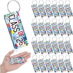 Tondiamo 24 Pcs 2026 Graduation Keychain Bulk Graduation License Plate Keychain Class of 26 Decoration College Key Ring Gift 2026 Party Favors for Senior Middle High School