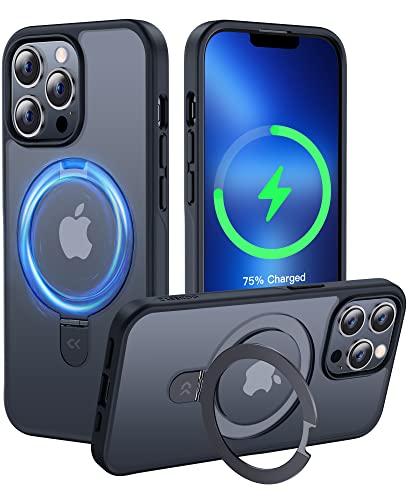 CASEKOO Designed for iPhone 13 Pro Case with Magnetic Invisible Stand [Military Drop Protection] [Compatible with MagSafe] Shockproof Slim Translucent Matte Pro Case 6.1 Inch, Black