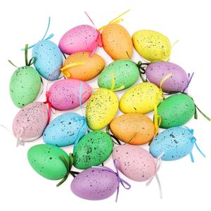 Elcoho 20 Pieces Multicolored Spotted Easter Egg Hanging Ornaments Easter Egg Hanging Decoration Ornaments Decor for Home Office Party Supplies Gifts