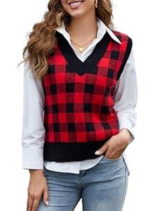 Odefou Christmas Sweater Vest Women Gifts for Adults, Gifts for Mom, Grandma, Teacher(Buffalo Plaid, M)