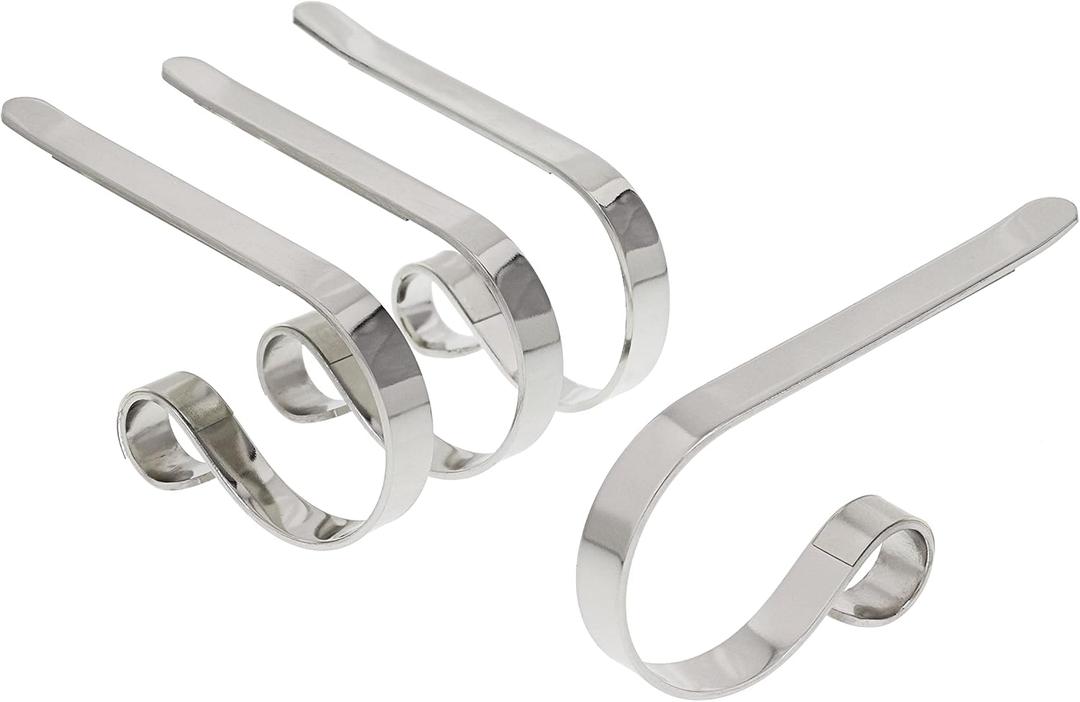 Haute Decor The Original MantleClip Stocking Holder- 4 Pack (Silver) - Hang Christmas Stockings Safely and Securely from Mantels Up to 3 Inches Thick