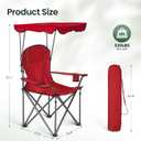 HIGH POINT SPORTS Camping Chairs with Shade Canopy for Adults, Foldable Portable Canopy Chair, Folding Lawn Outdoor Chair with Canopy for Beach, Camping, Support 350 LBS, Red
