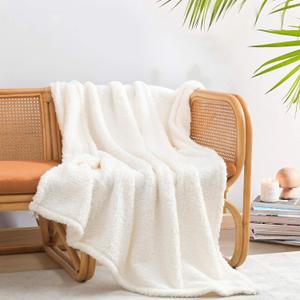 Ultra Soft Cozy Sherpa Throw Blanket, Solid Antique White Light Weight Warm Decorative Boho Style Plush Throw Blanket Cover for Sofa, Couch, Bedroom,Travel, Pattern Reversible, 50x60 (Throw-50'' x 60'', Antique White)