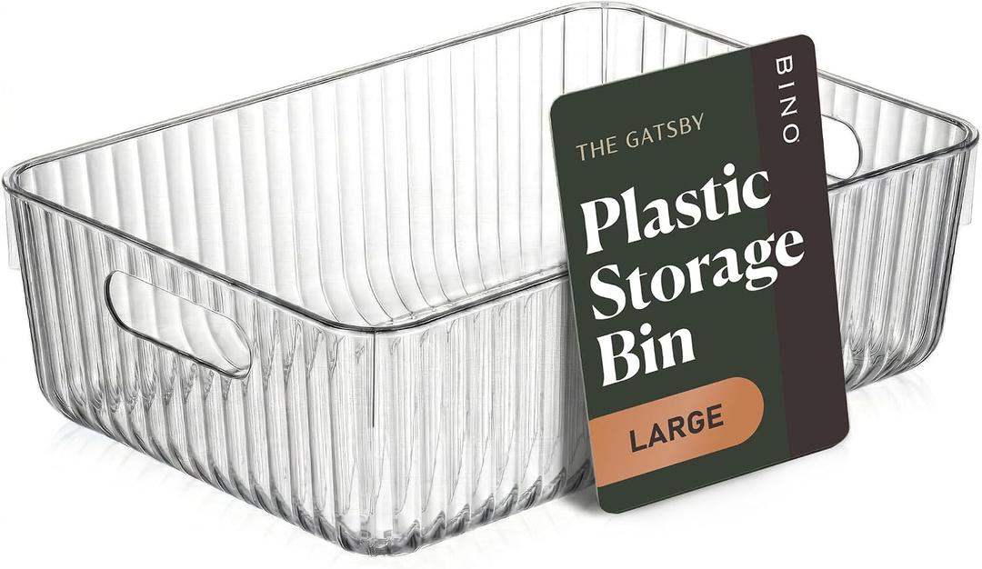 BINO | Plastic Storage Bins, Large | THE GATSBY COLLECTION | Clear Storage Bins for Organization | Pantry Organizers | Kitchen Organizer | Fridge & Freezer Organizer | Cabinet Plastic Containers