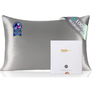 ZIMASILK 100% Pure Mulberry Silk Pillow Cases for Hair and Skin, Soft, Hypoallergenic & Smooth, Both Sides Grade 6A Silk, with Hidden Zipper, Gift for Women Men,1pc (Toddler 13"x18", Gray)