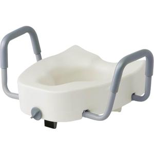 Medline 5" Elongated Raised Toilet Seat, with Lock and Removable Padded Arms- A Medical Seat for Seniors, Elderly, Adults, or Post-Surgery Recovery, 1 Ct.
