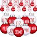 Vinsot 24 Pieces Valentine's Day Ball Ornaments 2.36 Inch Red White Tree Ornaments Plastic Decorative Kiss Be Mine Love Hanging Baubles Valentines Day Decorations for Tree Home Decor
